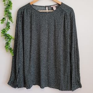 H&M Forest Green & White Dot Crepe Blouse